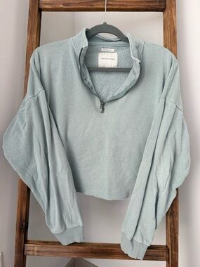 American eagle light blue cropped quarter zip